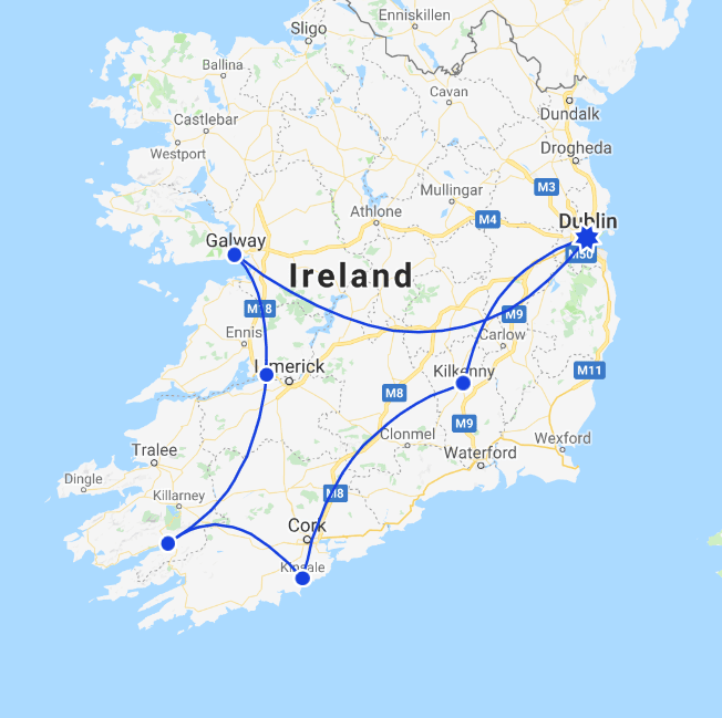 Ireland trip map